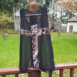 Double Zero - Sheer Leopard Cross Sleeveless Top - Small - Picture 1 of 8