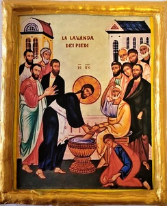 Pedilavium Maundy Washing The Apostles Feet Jesus Niptir Catholic Orthodox Icon - Picture 1 of 6