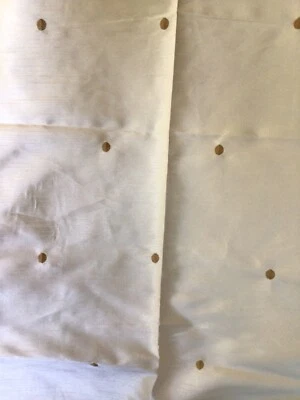 Vintage Cream Nubby Fabric Embroidered Circles Tan 2.75 yrds x 60" wide - Image 1 of 4