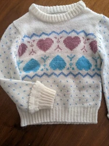 Vintage 80's Acrylic Sweater Heart pink blue girls Sz 4  - Picture 1 of 6
