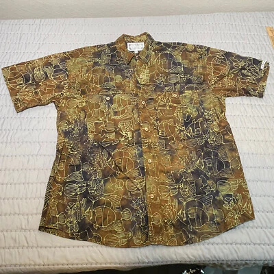 Key West Fashions Shirt XL Brown Batik Fish Print Hawaiian Aloha Ocean SS - Image 1 of 4