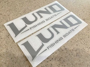 Lund Vintage Trailer Boat Decals 9" Silver Die-Cut FREE SHIP + FREE Fish Decal! - Picture 1 of 1