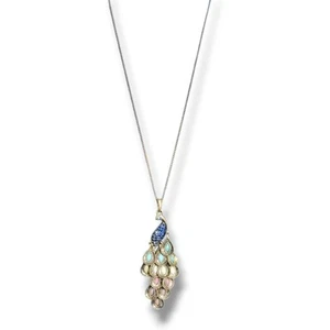Collier pendentif paon vintage unique finition dorée détails gemmes colorés - Photo 1/8