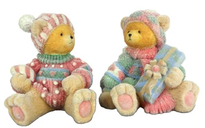 Twins Christmas Bears Textured Resin Figurines " Feels Like Knit" 4 Inches Tall - Picture 1 of 7