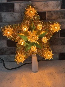 VTG Tree Topper Yule Rite 11 Light Star Gold Lights & Tinsel Original Box Xmas - Picture 1 of 11
