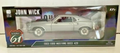 NEW Highway 61 HWY-18016 John Wick 1969 SILVER FORD MUSTANG BOSS 429 DieCast  - Image 1 of 4