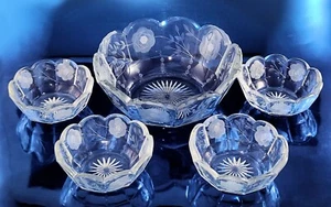 Heisey Glass #429 PLAIN PANEL RECESS Berry Set with Rose Engraved Decor w/H Mark - Picture 1 of 8