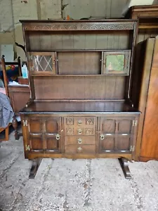 Vintage, Oak, Old Charm Style Display Cabinet with 4 Cupboards & 4 Drawers, - Picture 1 of 17
