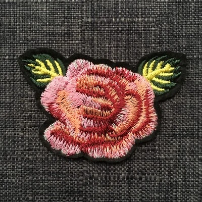 Japanese Pink Peony Chrysanthemum Flower Embroidered Patch Badge Motif Iron-On - Image 1 of 2