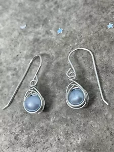 Sterling Silver Blue Freshwater Pearl Dangle Earrings, Dainty Earrings - Picture 1 of 6