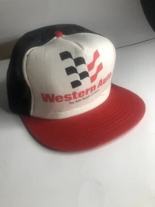 Vintage NOS Western Auto Trucker Snapback Cap White/Black mesh New - Picture 1 of 3