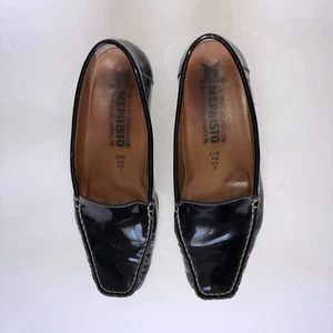 MEPHISTO Womens Black Patent Leather Loafers US 7 Heels Shoes - Picture 1 of 8