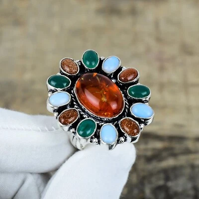 Baltic Amber Gemstone Ring Handmade 925 Sterling Silver Jewelry For Love Gifts - Image 1 of 4