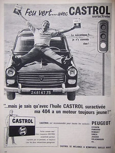 PUBLICITÉ DE PRESSE 1961 FEU VERT AVEC L'HUILE CASTROL SURACTIVÉE - PEUGEOT 404 - Imagen 1 de 1