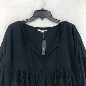 O'neill Rosie V Neckline Top Women Medium Black Wide Sleeve with Elastic Cuffs - Picture 1 of 6