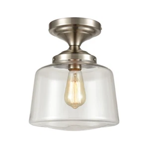 Modern Semi-Flush Mount Ceiling Lights Clear Closed Schoolhouse Glass Light - Picture 1 of 7
