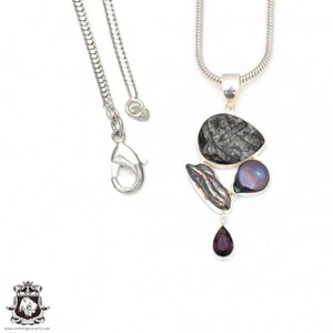 Orthoceras Pearl Amethyst Pendant Gemstone Necklace • Minimalist Necklace P9096 - Picture 1 of 10