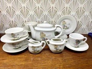 Vintage Porcelain Child’s Piece Tea Set - Girl In Garden - Japan Coffee & Tea - Picture 1 of 7