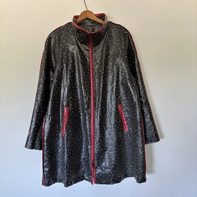 MARYLOU OZBOLT STORER SZ M Art To Wear SEATTLE BLACK DOT Coated Linen Rain Coat - Image 1 of 4