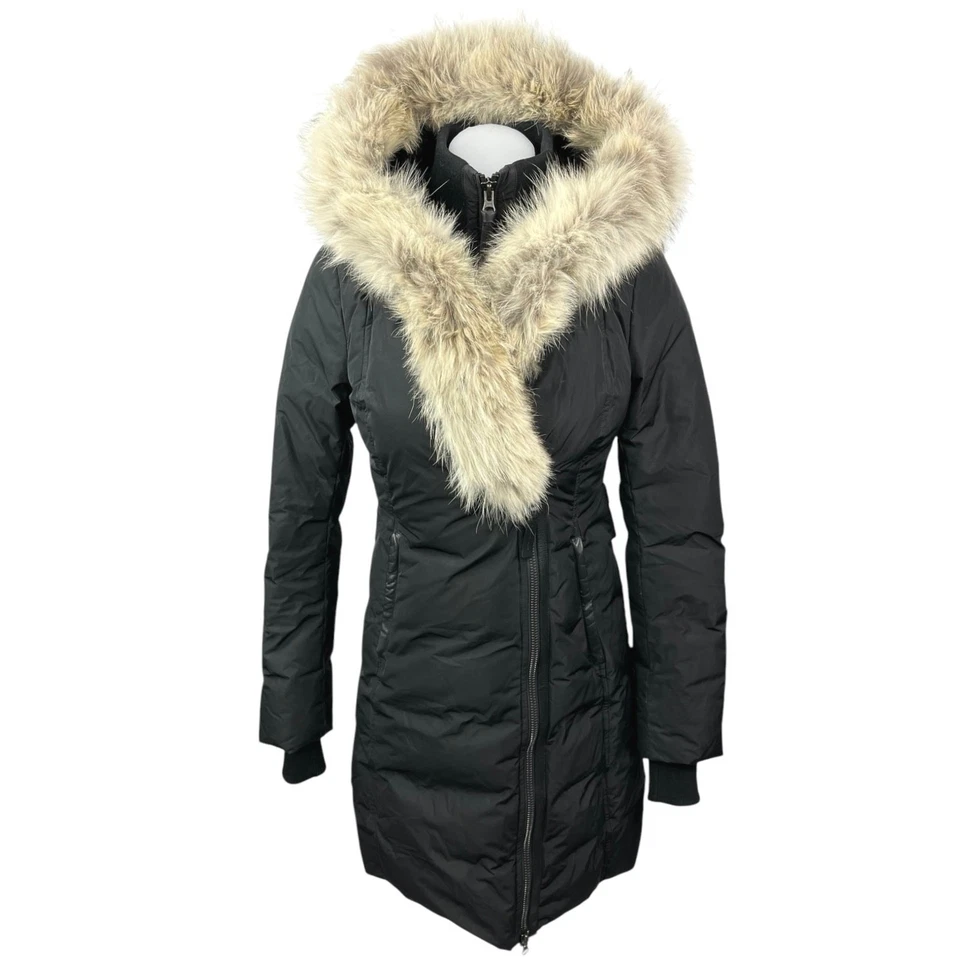 Chaqueta Abrigo Mackage Negro Cuello Piel Kay Auténtica Cremallera Completa Nieve Puffer Talla XS Foto 1 de 4