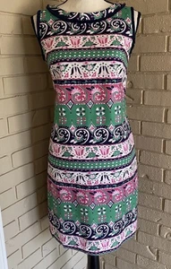 Talbots Navy Blue, Pink, Green Floral Print Sleeveless Sheath Dress Size 12 - Picture 1 of 11