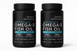 Sports Research FG155A 3 Wild Alaskan Fish Oil 1250mg per Capsule Pack Of 2 - Imagen 1 de 3