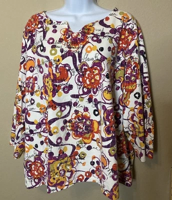 Ruby Rd Womens Sz 2X 3/4 Sleeve Pullover V Neck Abstract Top Shirt - Изображение 1 из 4