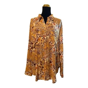 Pilcro Anthropologie The Romy Relaxed Buttondown Shirt Floral Orange Size LARGE - Picture 1 of 6