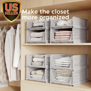 4 Pack Folding Closet Organizers Storage Box, Stackable Plastic Drawer Basket... - Picture 1 of 7