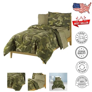 Dream Factory Green Camo Twin Comforter Set - Soft, Durable, Machine Washable - Picture 1 of 6