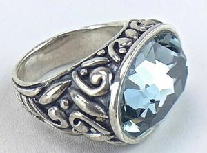 Anillo BARSA 925 Plata de Ley ITALIA Talla 7 Ovalado Aguamarina Estrás - Imagen 1 de 7