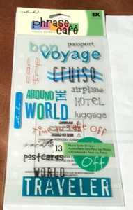 Large Sticko EK Success Phrase Cafe Sticker Set  BON VOYAGE WORLD TRAVELER * - Picture 1 of 1