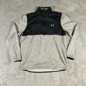 Under Armour Sweater Men Medium Black Gray 1/4 Zip Knit Loose Fit Sweatshirt - Picture 1 of 7