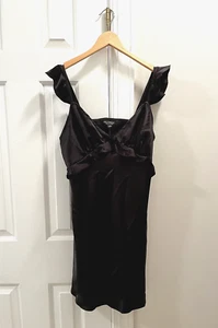 NEW NWT Women’s Miss Selfridge Black Satin Frill Detail Mini Slip Dress size 8 - Picture 1 of 6