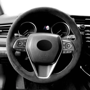 Cubierta de volante de coche Alcantara personalizada cosida a mano negra para Toyota - Imagen 1 de 10