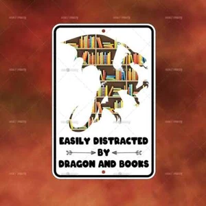 Letrero de metal distraído por libros dragones hogar habitación pared arte regalo decoración divertido A1185 - Imagen 1 de 1