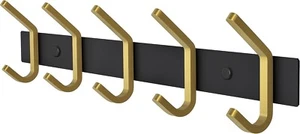Bulk Box Black Gold 5 Hooks Coat Rack Wall Mounted Towel Key Bag Robe Clothes - Picture 1 of 7