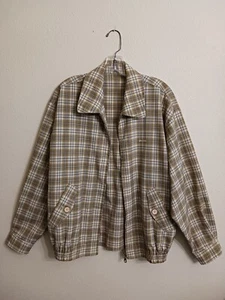Peacock Korean Size 100 Brown Beige Plaid Zippered Jacket - Picture 1 of 6