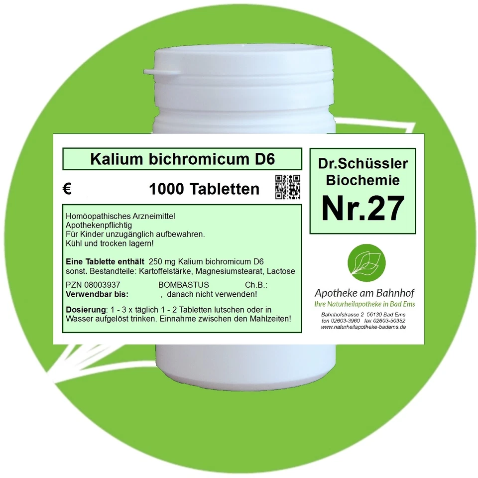 MARKENLOS Schüßler-Salz Nr.27 Kalium bichromicum D6 glutenfrei 1000 Tabl. PZN 08003937