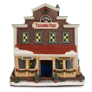 HOLIDAY TIME CHRISTMAS VILLAGE HOUSE - TOWN TRADING POST W/ CORD - Picture 1 of 4