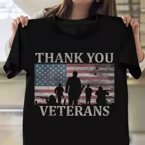 Veteran T Shirt Thank You Veteran Shirt Vintage Military USA Flag T Shirt Gifts - Picture 1 of 4