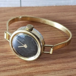 Basis Classic schwarz mechanisch Handaufzug goldfarben Vintage Armreif Uhr W2 - Bild 1 von 16