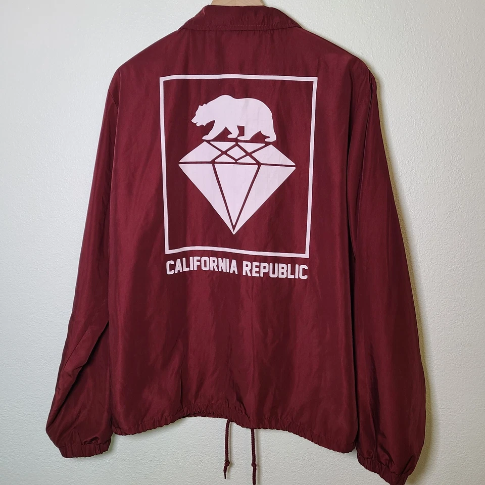 California Republic Mens Medium Snap Windbreaker Maroon- Eighty Eight Platinum L - Image 1 of 4