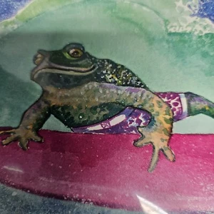 Rebecca Lowell Maui 2000 Frog Toad Surfer Surfing Art Print Waves Ocean Beach - Picture 1 of 8