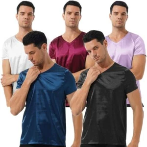 Men Blouse Loose Shirts Stain Shirt Theme Top Exotic T-shirt Basic Tops Silk - Picture 1 of 43