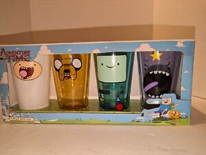 Ensemble de 4 pièces pintes en verre Adventure Time Faces Finn Jake BMO & Lumpy Space Princess