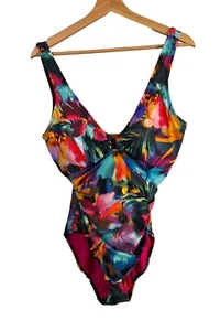 Ralph Lauren Jungle Paradise Ruched V-Neckline One Piece Women's Size 8-10 Logo - Picture 1 of 9