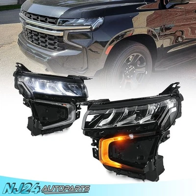 w/ Halogen Signal LED Headlights For 2021-2023 Chevy Tahoe Suburban Lamps LH RH - Image 1 of 4