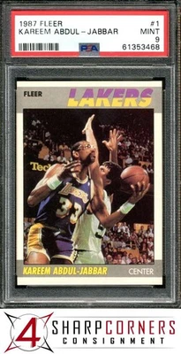 1987 FLEER #1 KAREEM ABDUL-JABBAR LAKERS HOF PSA 9 - Image 1 of 4