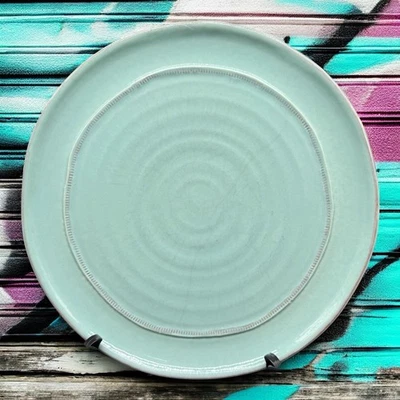 Crate & Barrel Como Dinner Plate Aqua Blue Italy Earthenware Discontinued As Is - Image 1 of 4